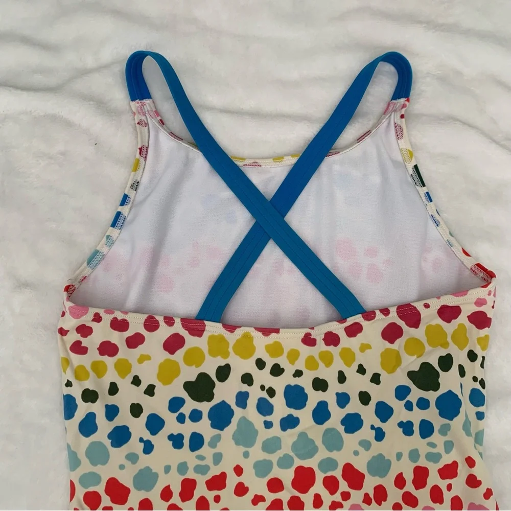 Boden Girls Multi‎ Color Polka Dot One Piece Swimsuit Blue Cross Back Straps